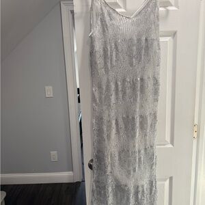 Zara Glittering Silver Maxi Dress